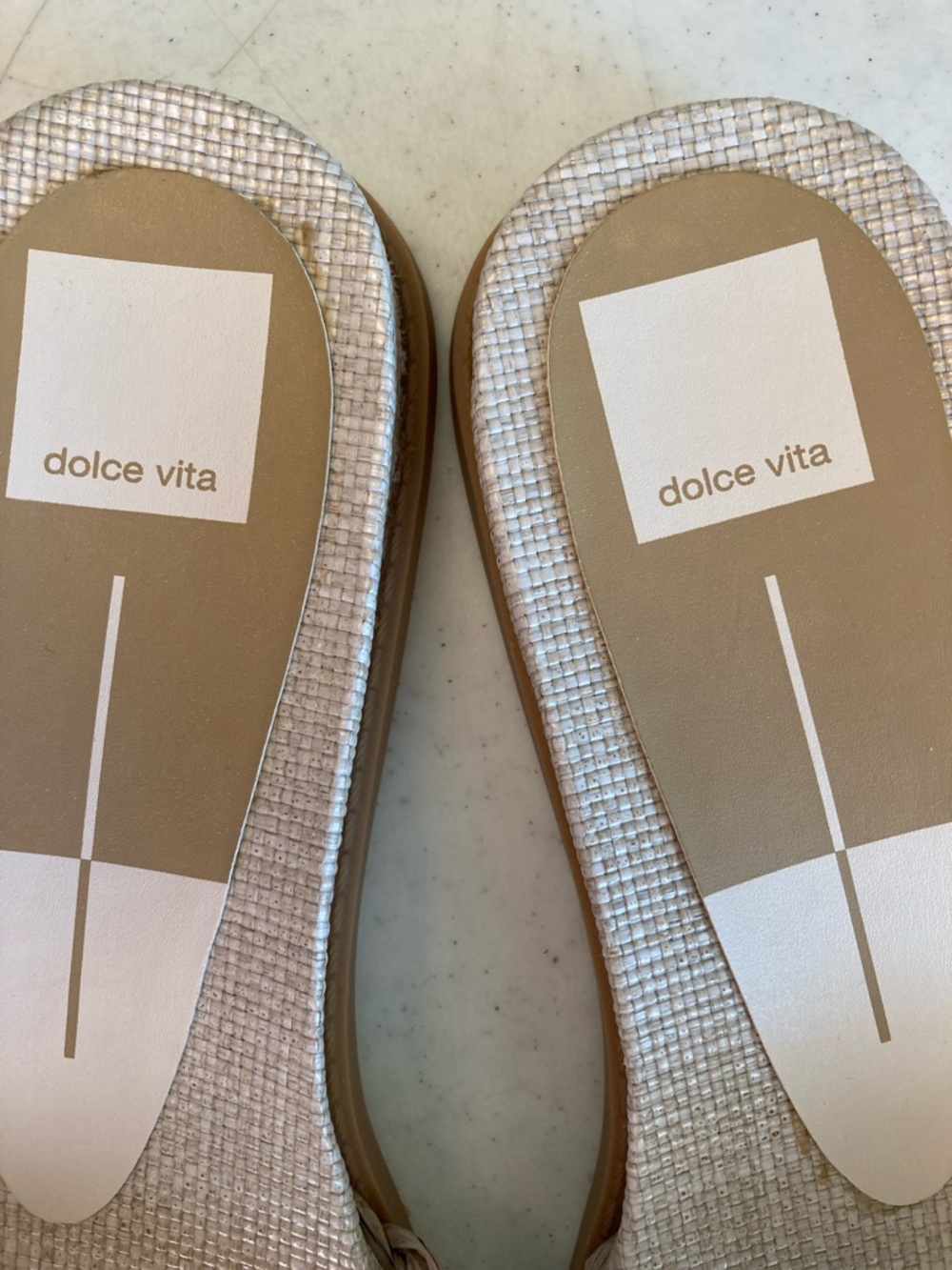 NWOT Dolce Vita Taupe Braided Slide Sandals with Iridescent Pearls - Picture 2 of 6